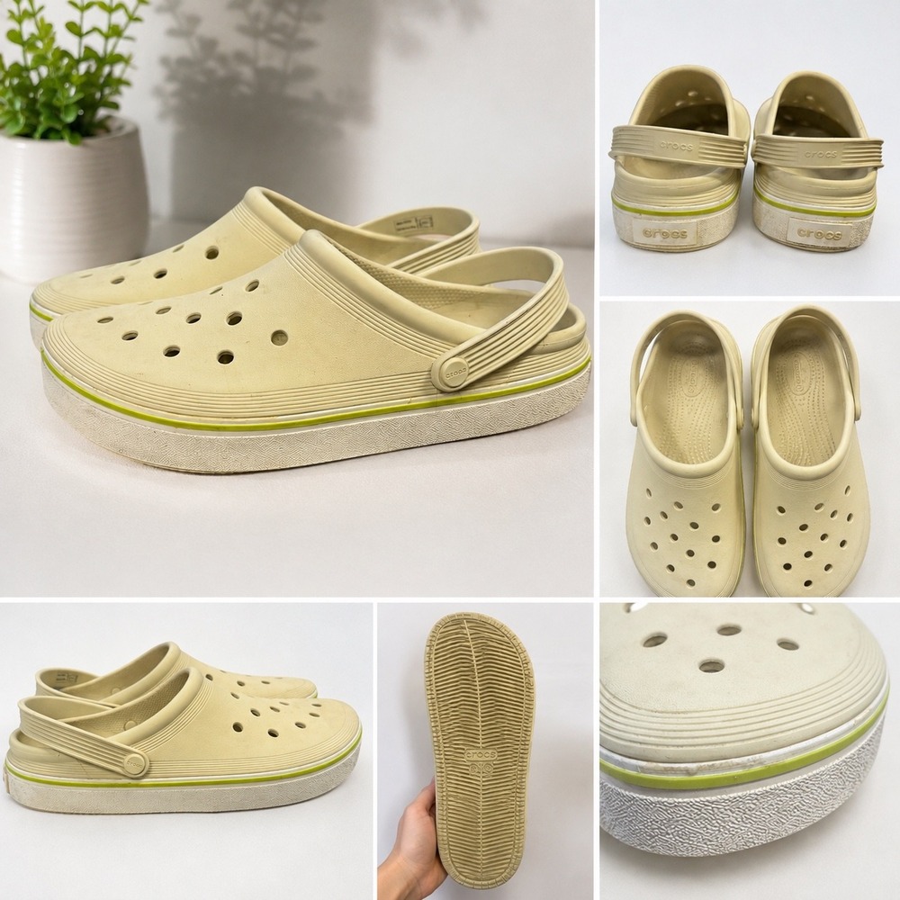 Crocs Crocband Clogs Beige Lime Green Mens Slip On Shoes M10 W12 casual beach